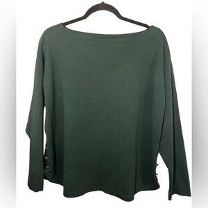Ralph Lauren Dark Green Boatneck Long-Sleeve Top with Side Buttons